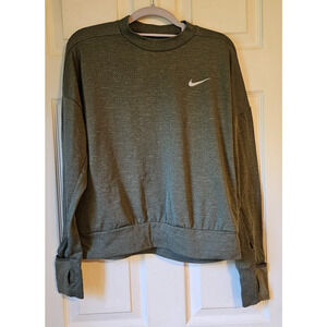 Nike Dri-FIT Running Crewneck Sweatshirt Olive Green Thumbholes Reflective Small